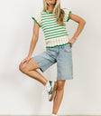 Ruffled sleeves top in green