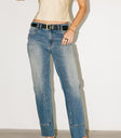 Low rise denim in medium wash