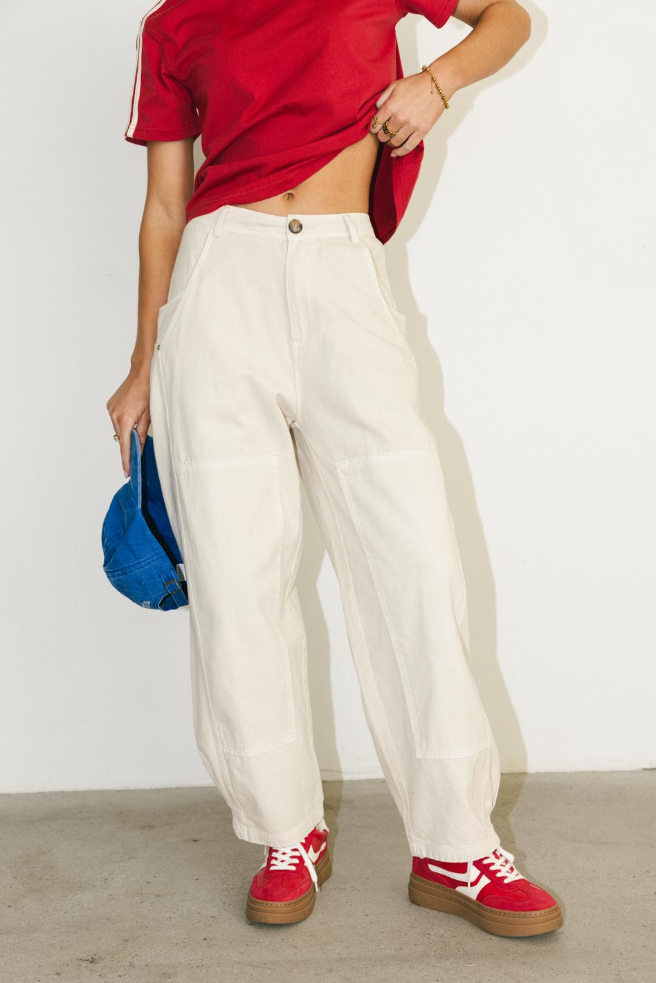 High rise denim in cream