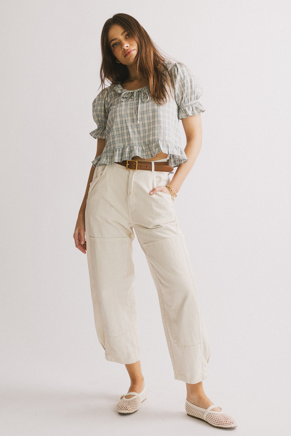 cream barrel jeans