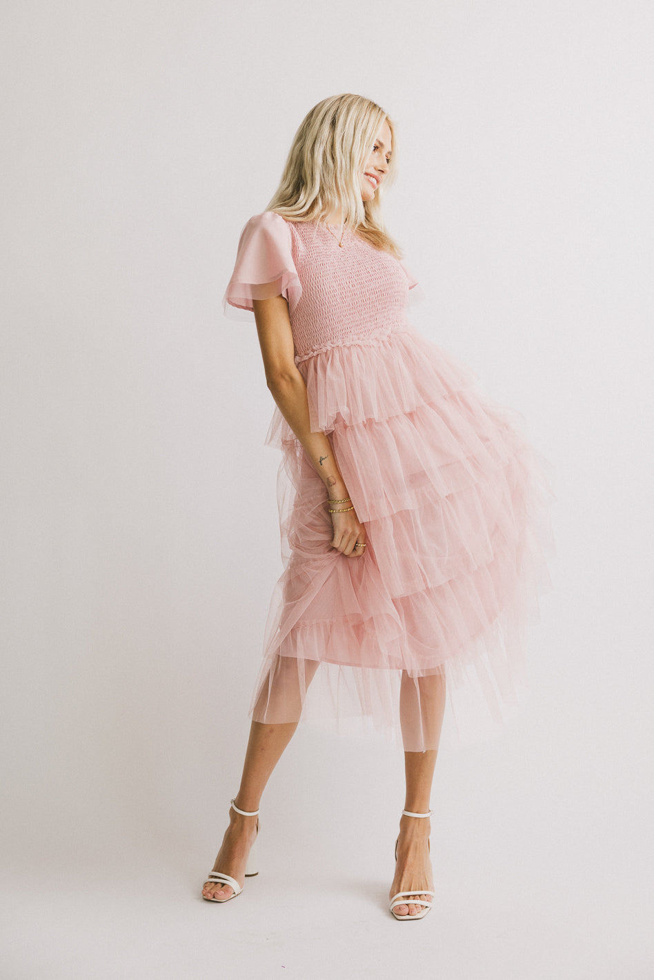 pink lined midi dress