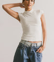 Mock neck top in ivory