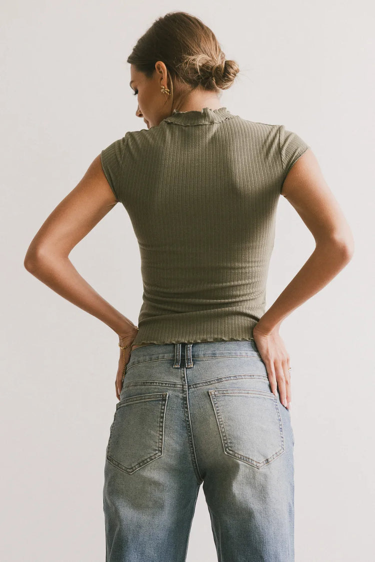 Plain color top in olive
