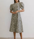 Midi denim dress in leopard print