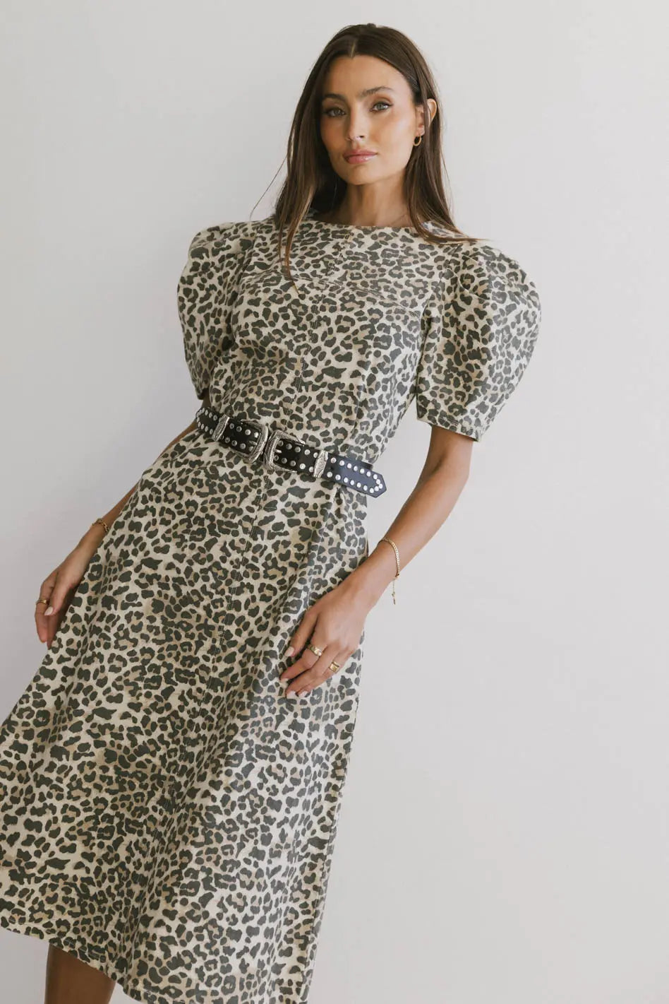 Puff sleeves dress in leopard print