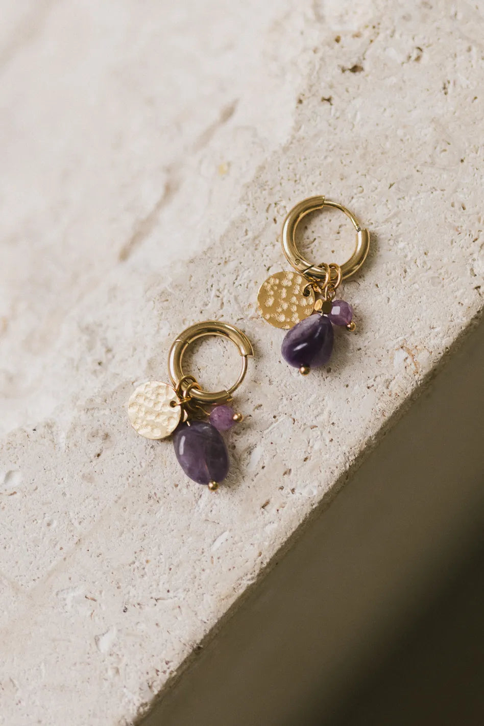 Pending purple charms earrings