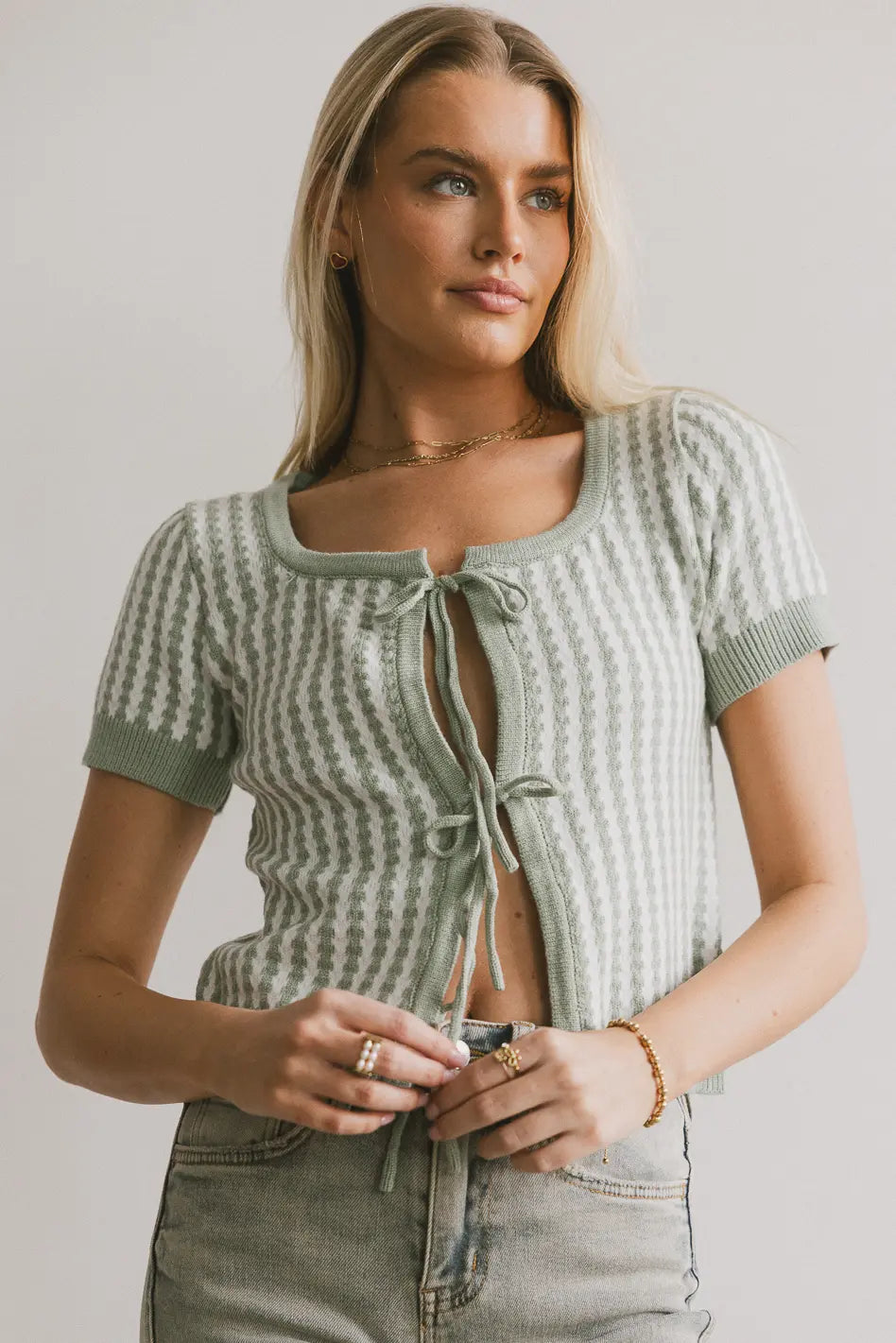 Front tie cardigan in sage