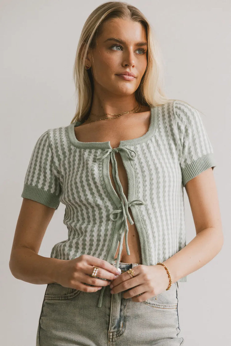 Front tie cardigan in sage