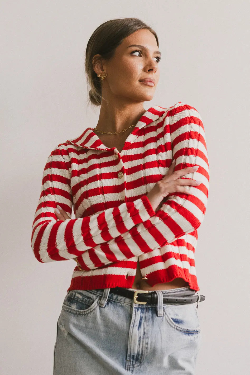 Button up striped top in red