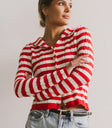 Button up striped top in red