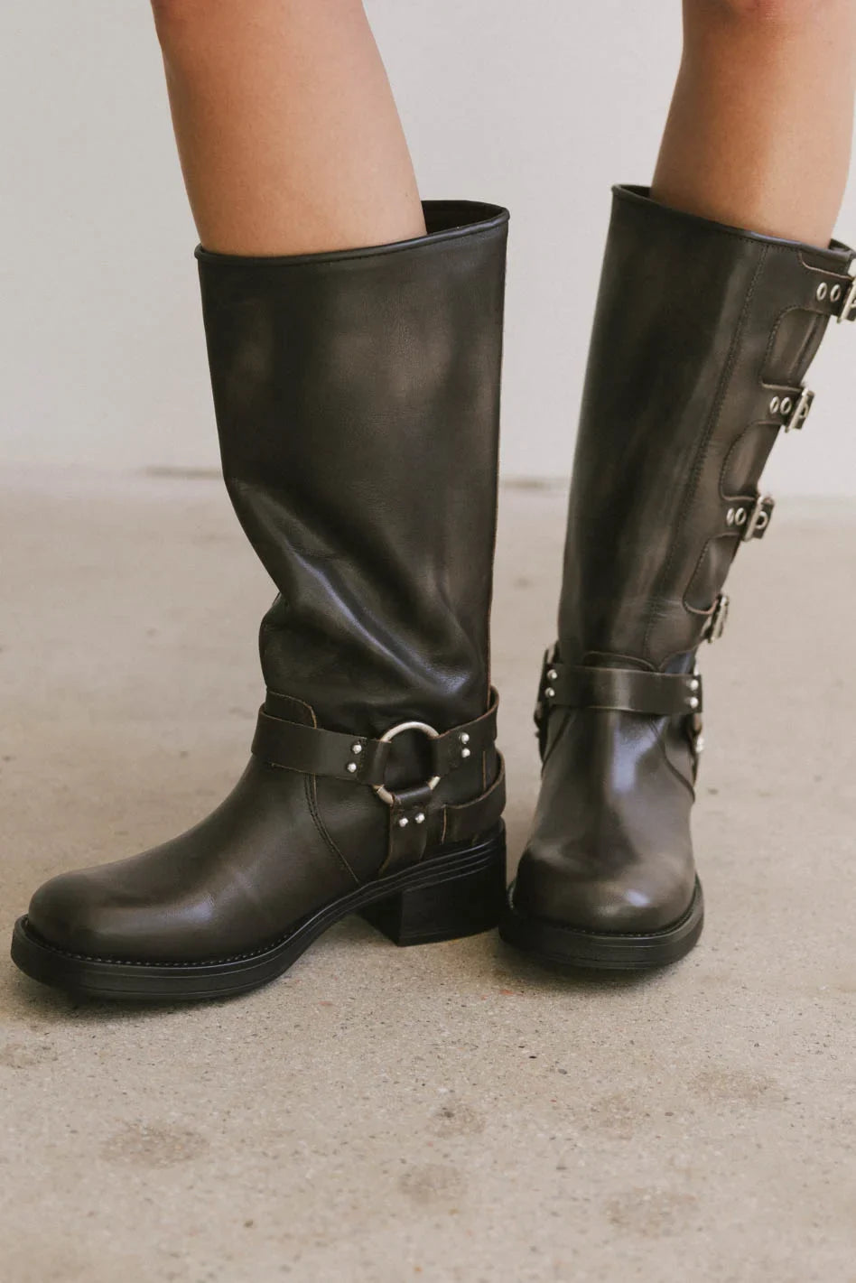 High knee buckle boots