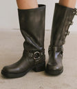 High knee buckle boots