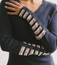 Button style cuff sleeves top in navy