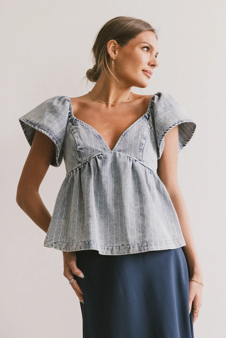 Heart neck denim top