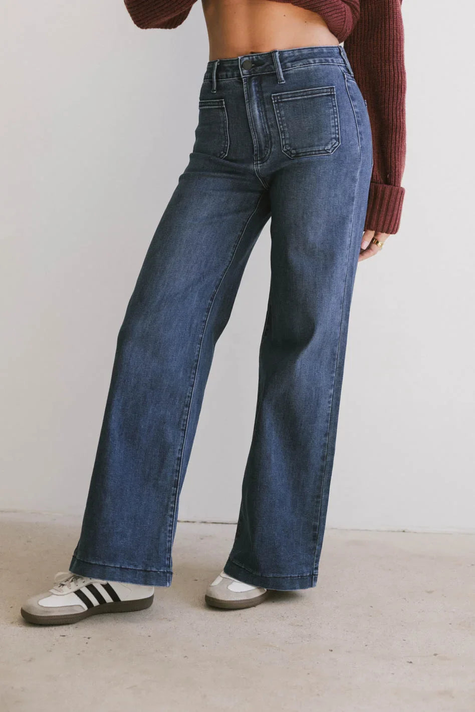 High rise pants in medium wash