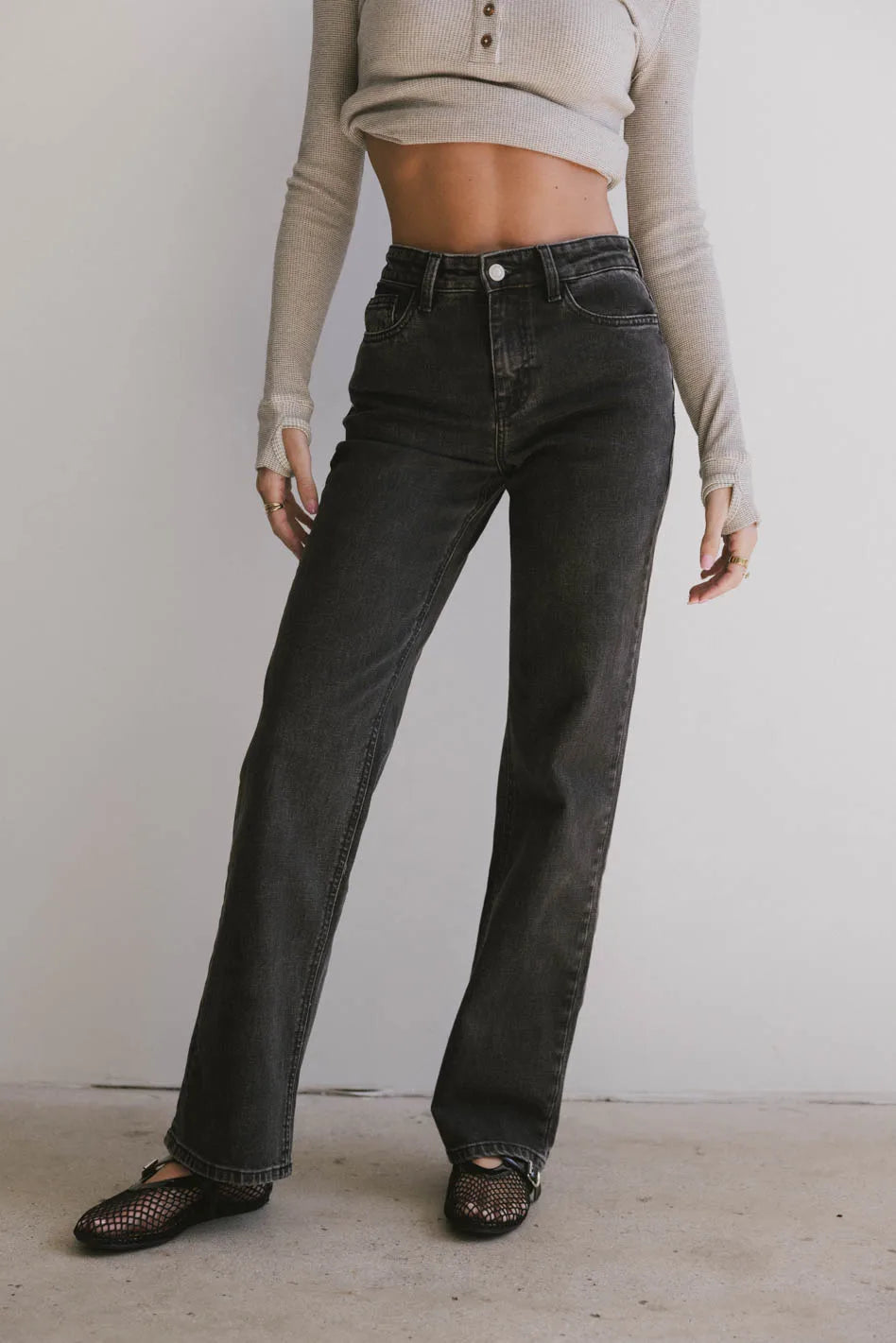 High rise denim pants in grey