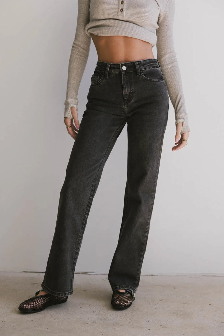 High rise denim pants in grey