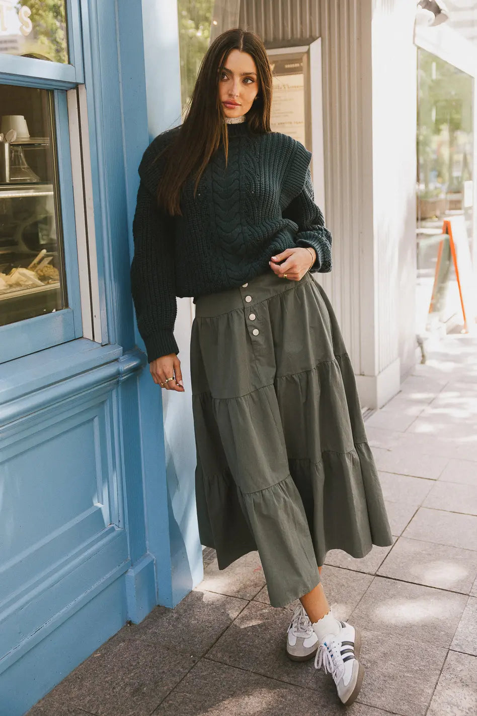 Tiered maxi skirt in sage