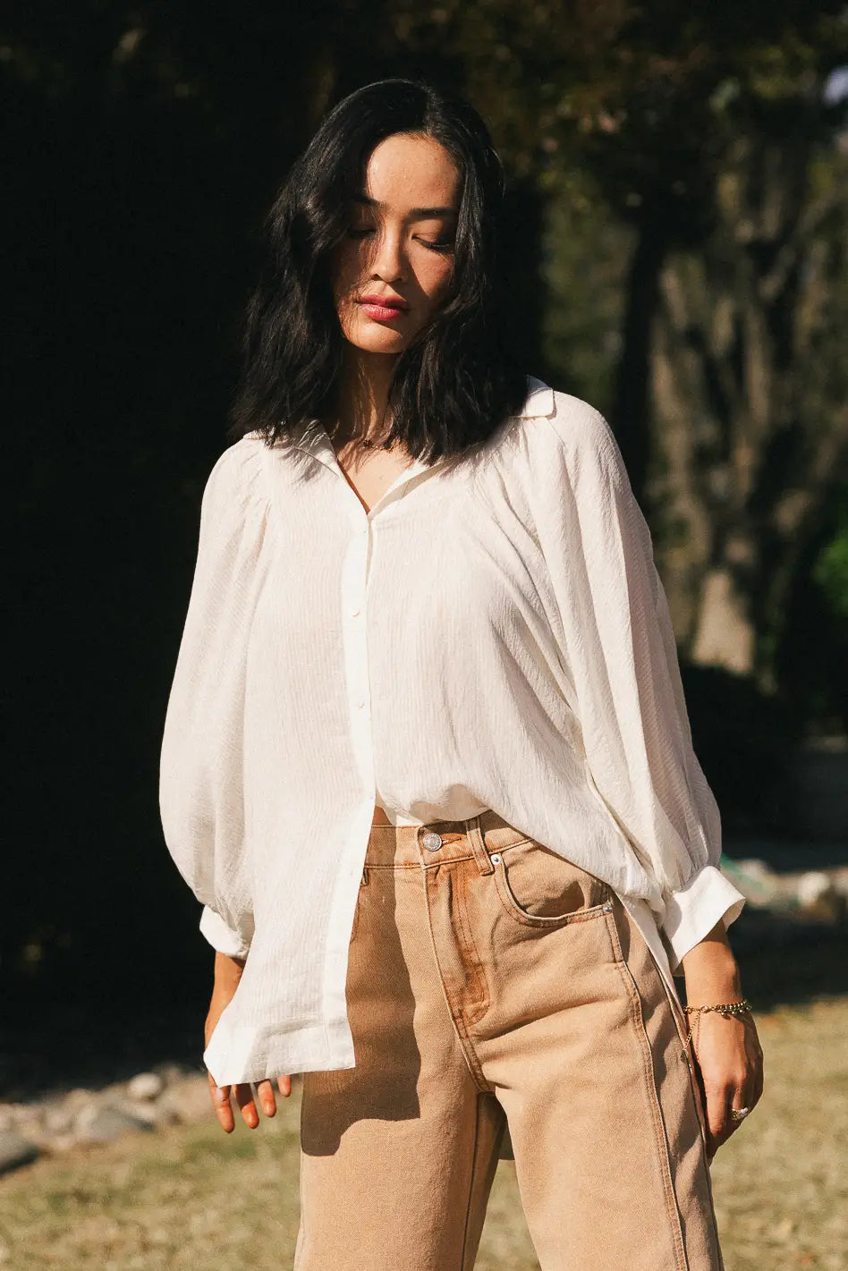 oversized cream button up