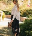 tie cuffs on dark gray pants
