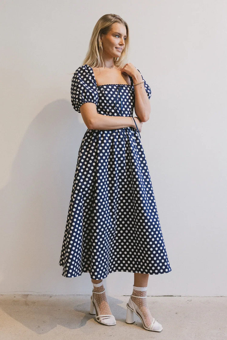 Polka dot dress in navy