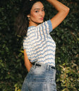 knit sweater top in blue