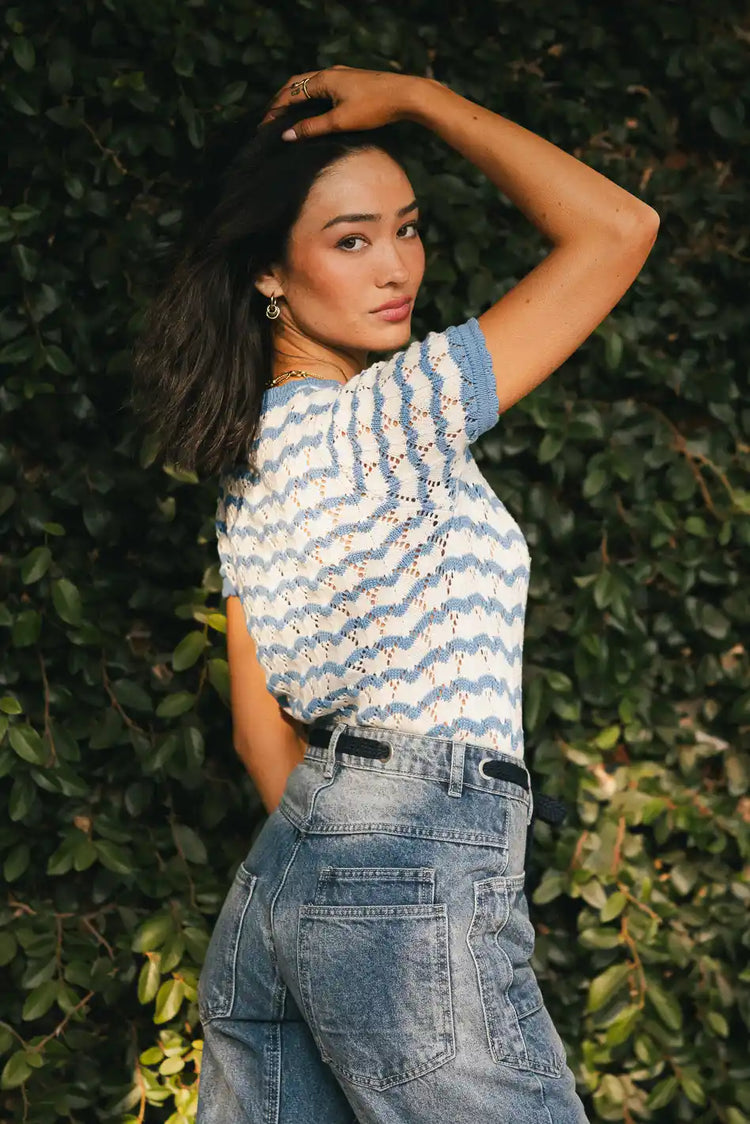 knit sweater top in blue