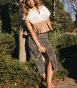 Opened front slit skirt in leopard print