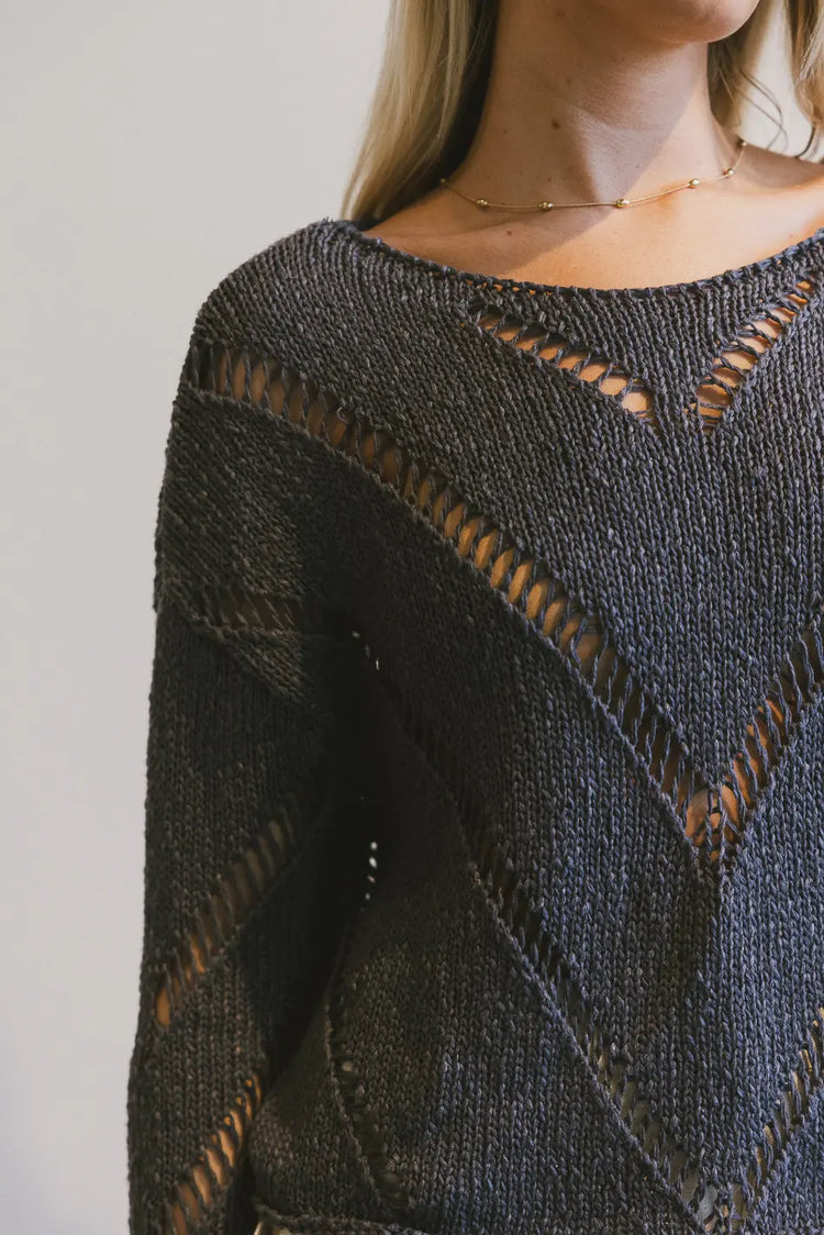 Crocheted knit top in navy