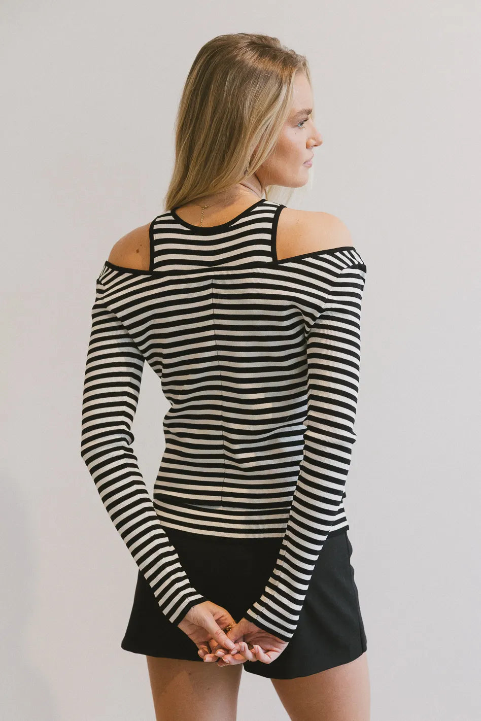 Cut shoulder striped top