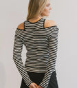 Cut shoulder striped top
