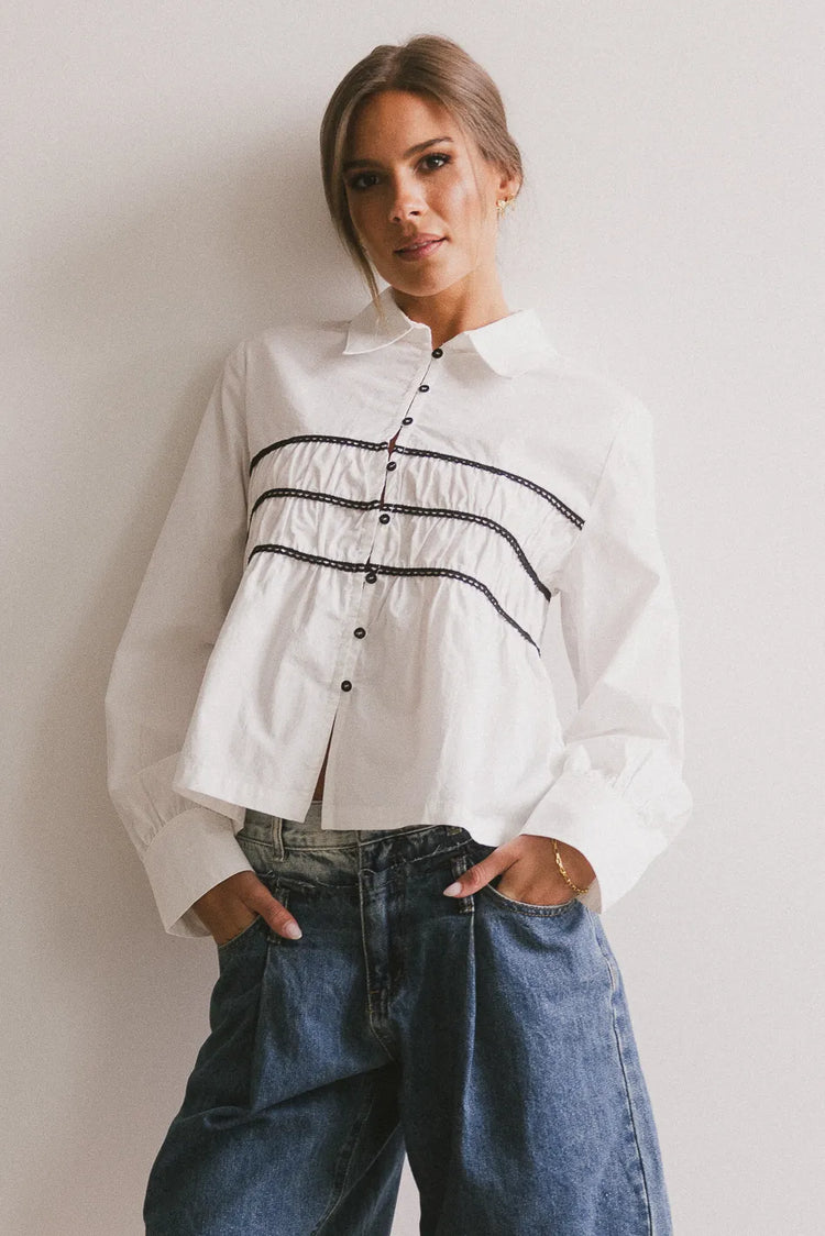 Collared top in white